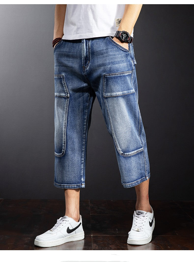 Seven Points Denim Shorts Men Straight Loose Over The Knee Medium Pants Fat Guy Pants - Glamour Gale