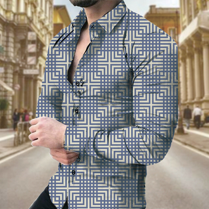 Geometric Print Men's Long Sleeve Shirt