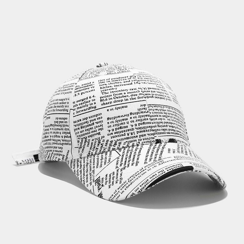 College Style Retro Newspaper Pattern Baseball Cap Men