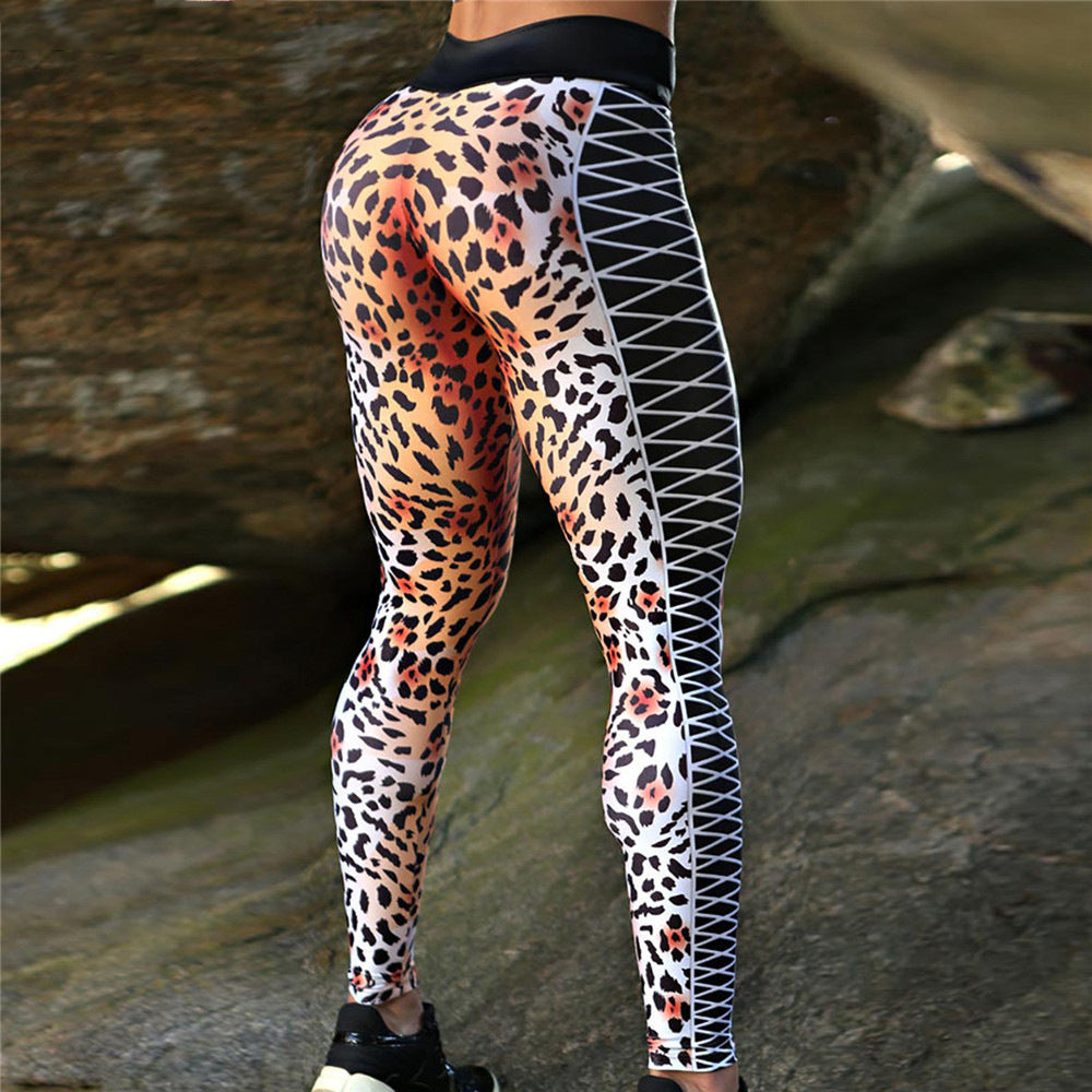 Ladies Fashion Stitching Printed Hip Leggings