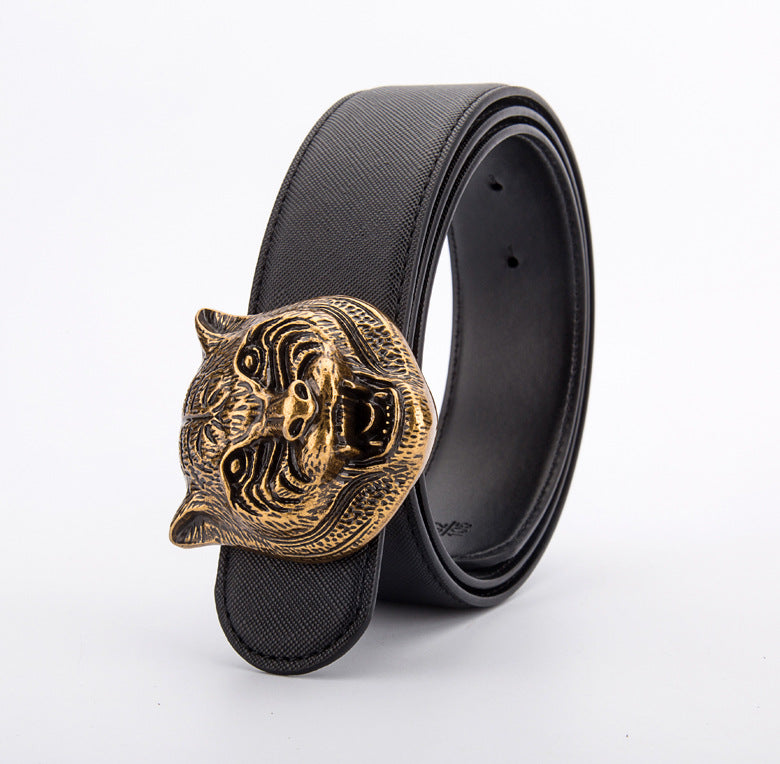 Tiger Head Smooth Buckle Leather Belt