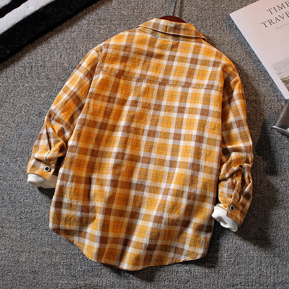 Boys' Long-sleeved Plaid Shirt Casual Trendy And Handsome