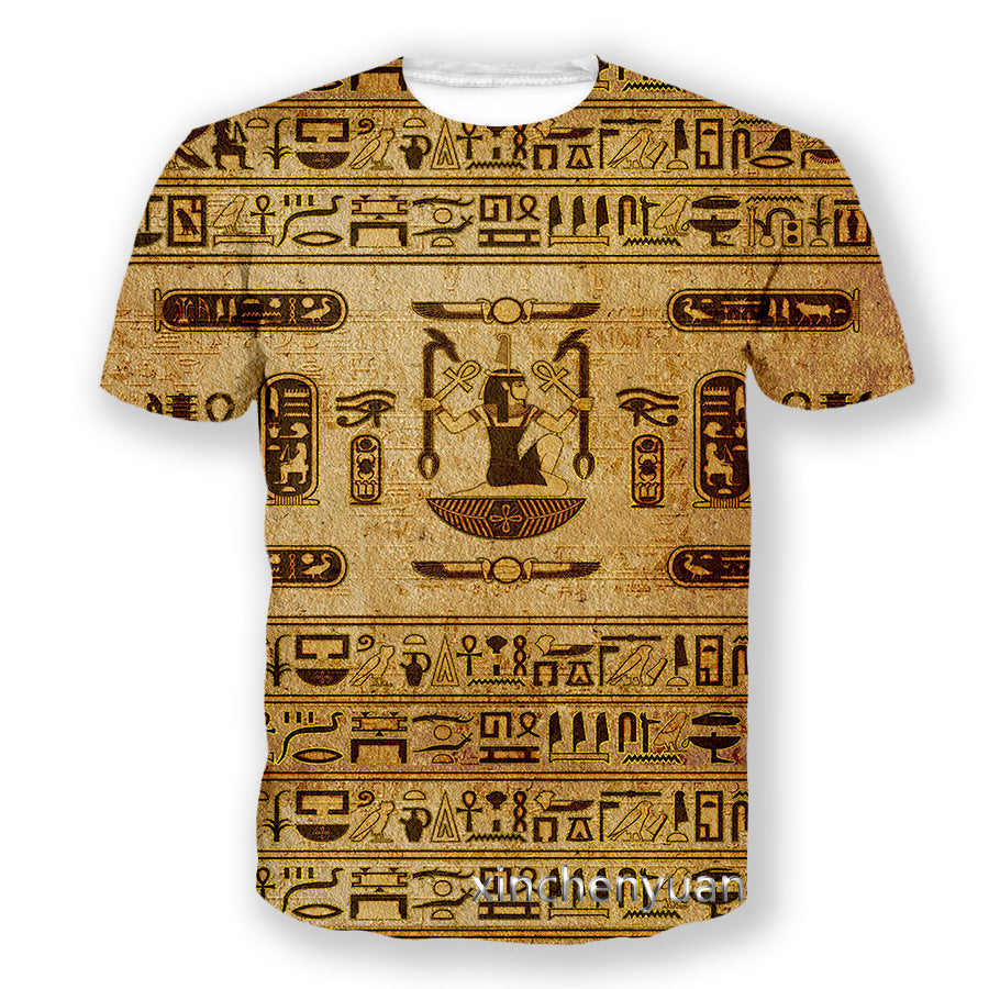 3D Digital Printing Egyptian Pharaoh Round Neck Short Sleeve