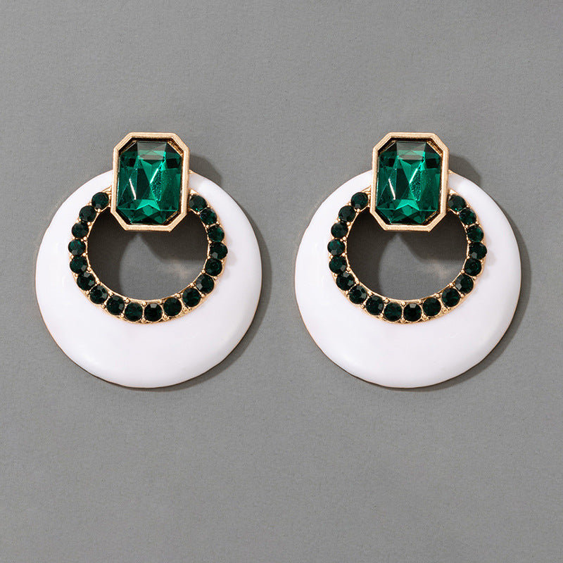 White Acrylic Diamonds Dark Green Simple Personality Ins Earrings Stud Earrings