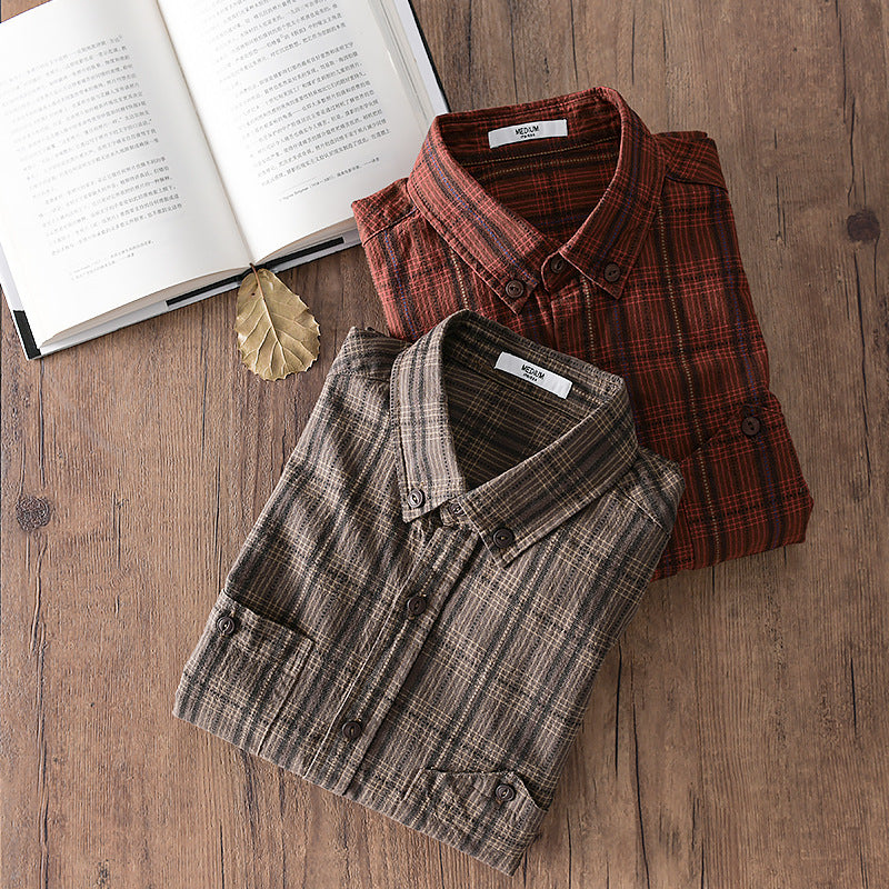 Men's Cotton Long-sleeved Striped Shirt Slim Top