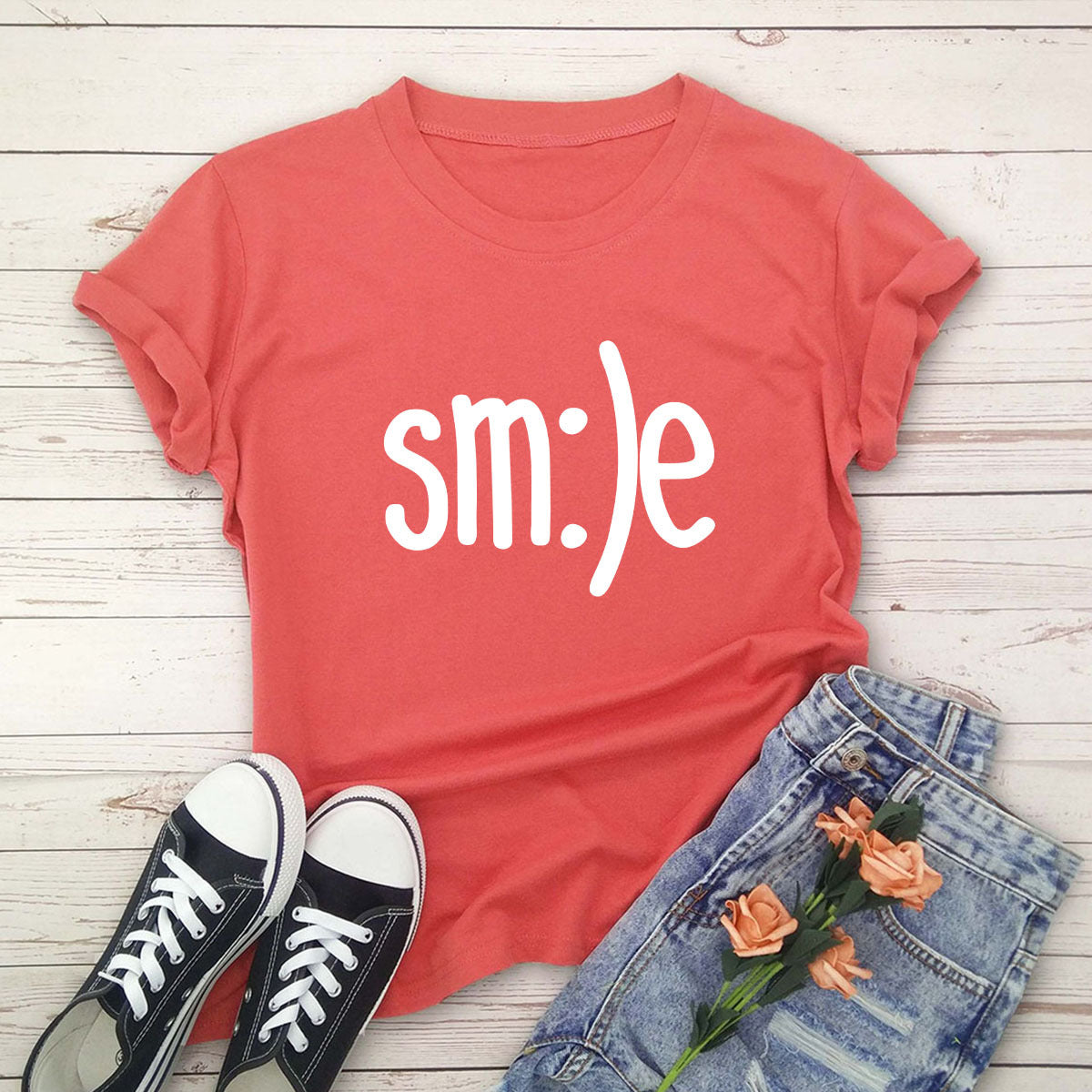 S-5XL Plus Size TShirt Women New Smile Letter Printed Shirt O Neck Short Sleeve Tees Summer Top 100%cotton Women's T-shirts