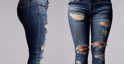 Ladies ripped long jeans