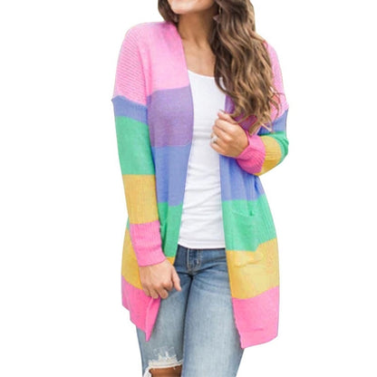 Colorful rainbow stitching cardigan