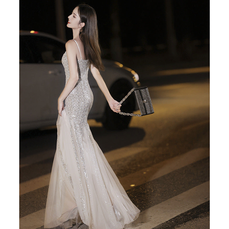 Fishtail Banquet Silver Camisole Gown