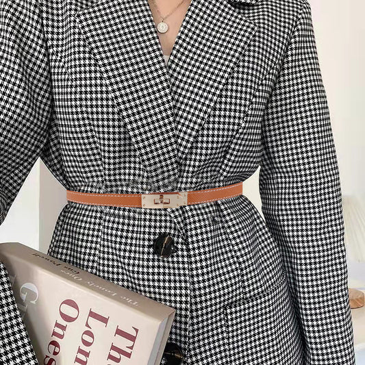 Women's Thin Belt Retro Coat Sweater Waist-tied Simple