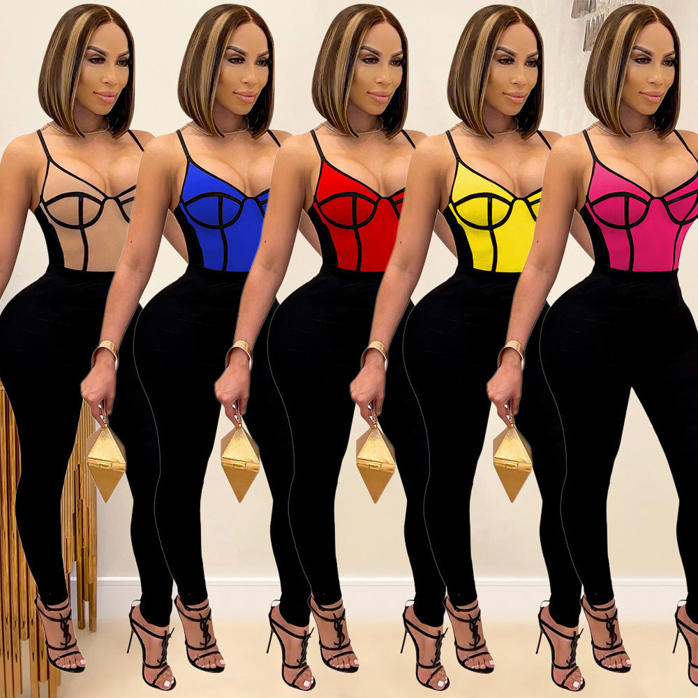 Women's Tight-fitting Jumpsuit With Suspenders