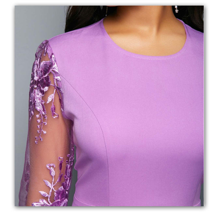 African Ladies Dresses 2019 Purple Long-sleeved Dress