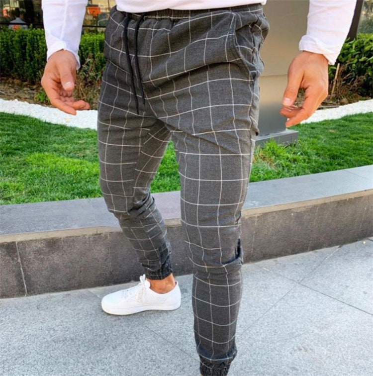 New AliExpress Amazon EBay European And American Plaid Print Men's Casual Stretch Pants