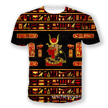 3D Digital Printing Egyptian Pharaoh Round Neck Short Sleeve