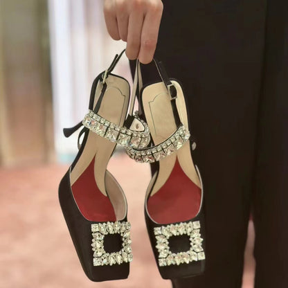 Fashion Rhinestone Square Buckle Super High Heel