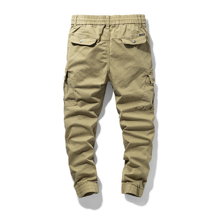 Spring And Autumn Japanese Retro Tooling Casual Trousers With Elastic Waistband