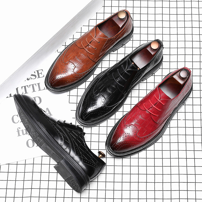 PU Stitched EVA Pointed Toe Mid-top Men's Leather Shoes