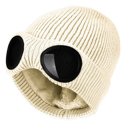 Warm Knitted Woolen Hats With Windproof Glasses