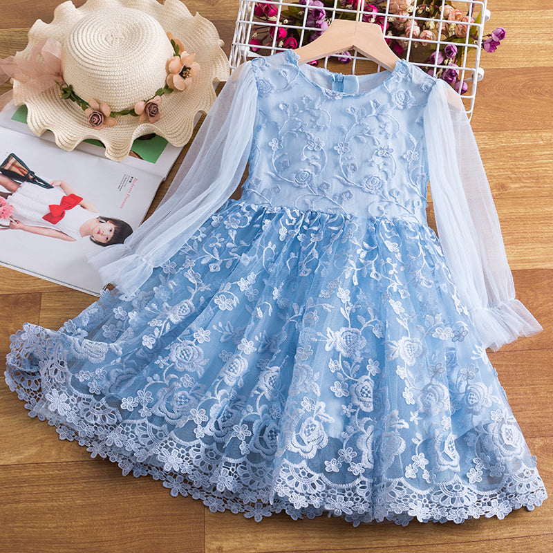 Girls' Lace Princess Long Sleeve Dress