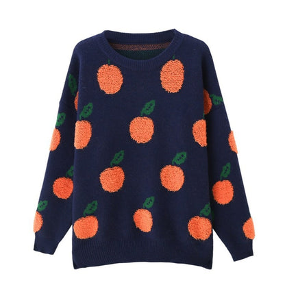 Casual Orange Round Neck Long Sleeve Knitted Pullover