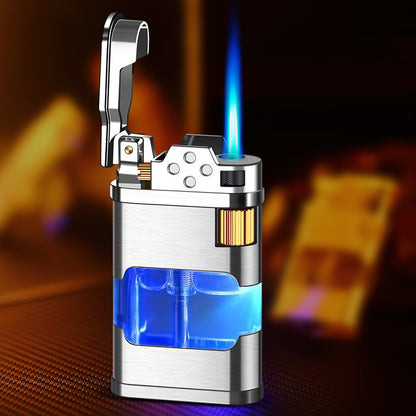 Retro Direct-fire Aerated Lighter Transparent Oil Bin Lighter With Light