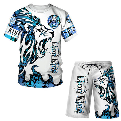 3D Printed Women's And Men's T Shirt Set Fashion Men's Lion Sportswear