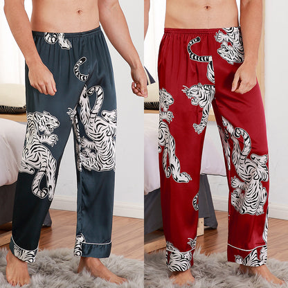 Men sleepwear Bottoms Silk Pajamas Print Long Sleep Pants - Glamour Gale