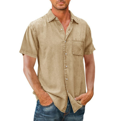 Men's Polo Collar Solid Color Pocket Shirt