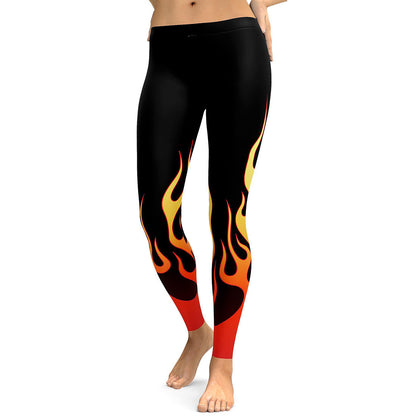 Gradient Flame Print Ladies Breathable Sports Yoga Leggings