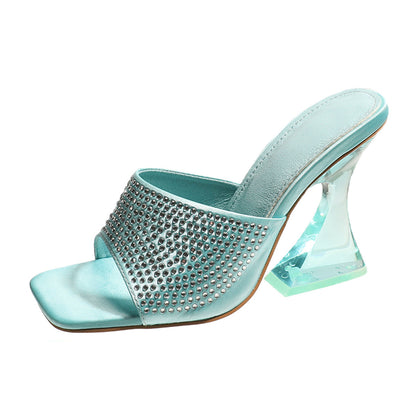 Women's Internet-famous Crystal Transparent Rhinestone High Heel Slippers