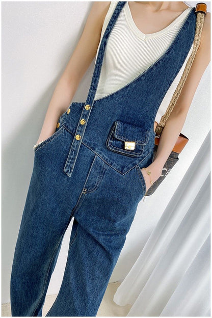 Women's Metal Buckle Versatile Asymmetric Small Waist Bag Denim Suspender Pants