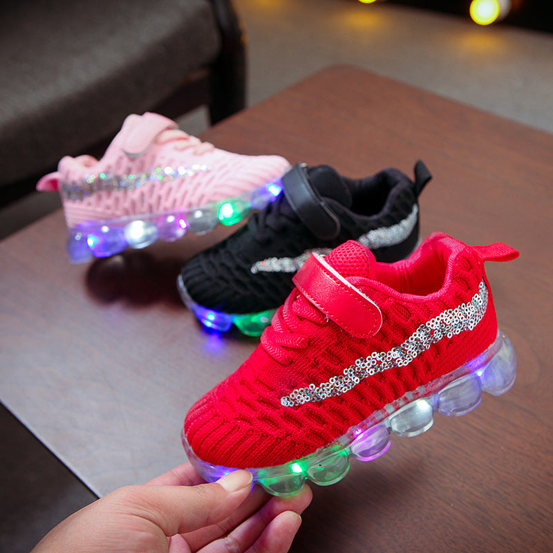 Girls' Soft-soled LED Lighting Crystal Shoes