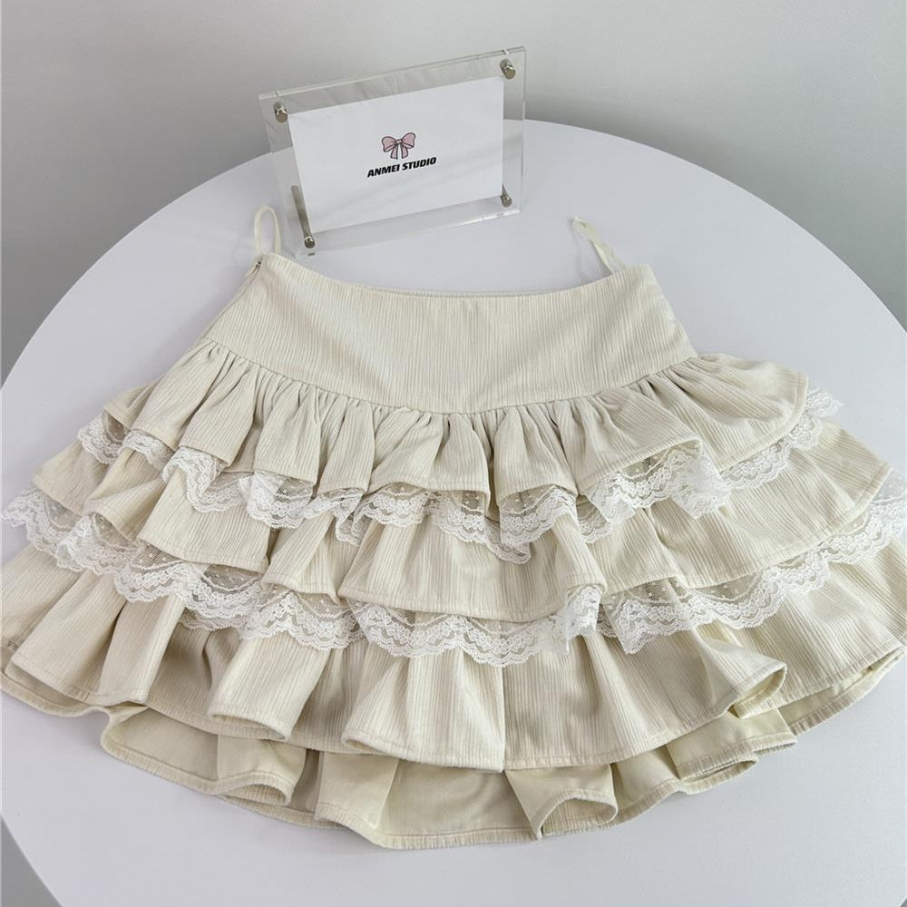 Women's Lace White Cake Skirt High Waisted Skirt