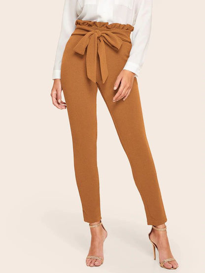 Cropped Trousers Orange Paper Bag Belt Leggings