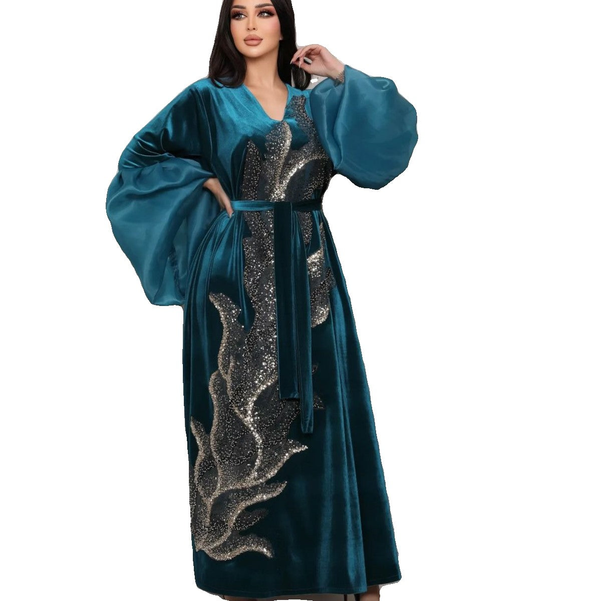 Long Robe Gold Velvet Dress - Glamour Gale