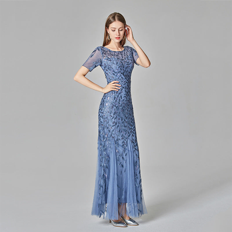 Gauze Sequin Evening Dress Fishtail Dress