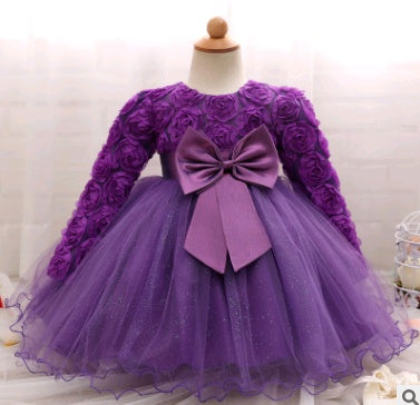 Long-sleeved girls dress rose children's wedding dress skirt