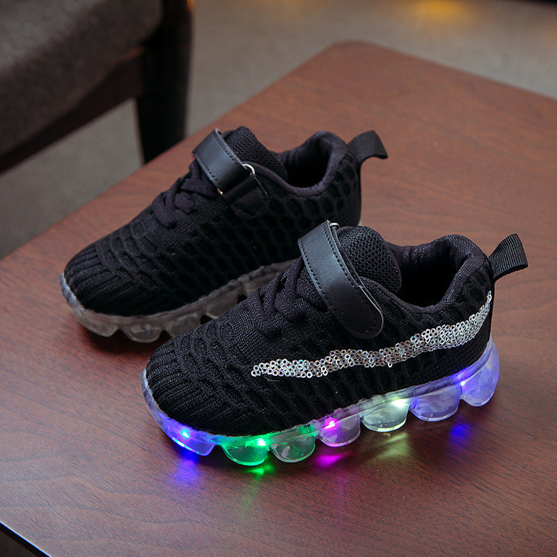 Girls' Soft-soled LED Lighting Crystal Shoes