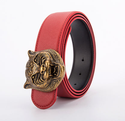 Tiger Head Smooth Buckle Leather Belt