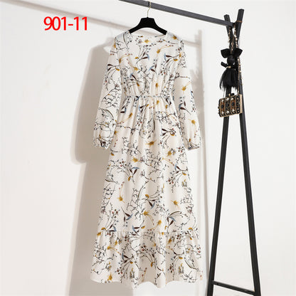 Women's Round Neck Long Sleeve Pullover Floral Dress