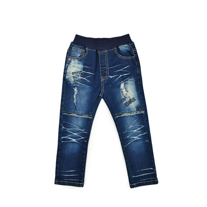 2021 new children's jeans casual fashion worn out cowboy children's autumn and winter men's jeans wholesale pants