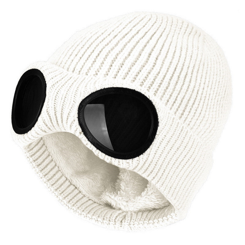 Warm Knitted Woolen Hats With Windproof Glasses