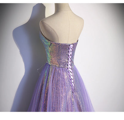 Light Luxury Minority High-end Purple Tube Top Sequined Evening Dress For Women - Glamour Gale