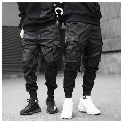 Hot Sale Men Black Hip Hop Cargo Pants Elastic Waist Jogger Trousers Sweatpants Pockets Full Length Casual Fashion - Glamour Gale