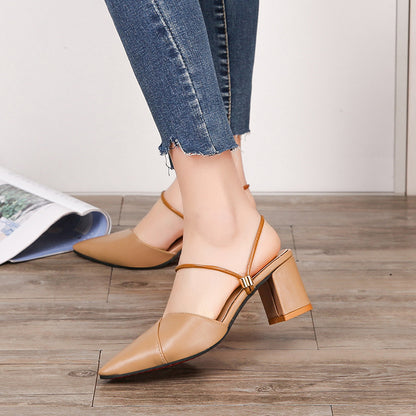 Pointed Toe Two-way Wear With Cool Half Slippers Chunky Heel Sandals