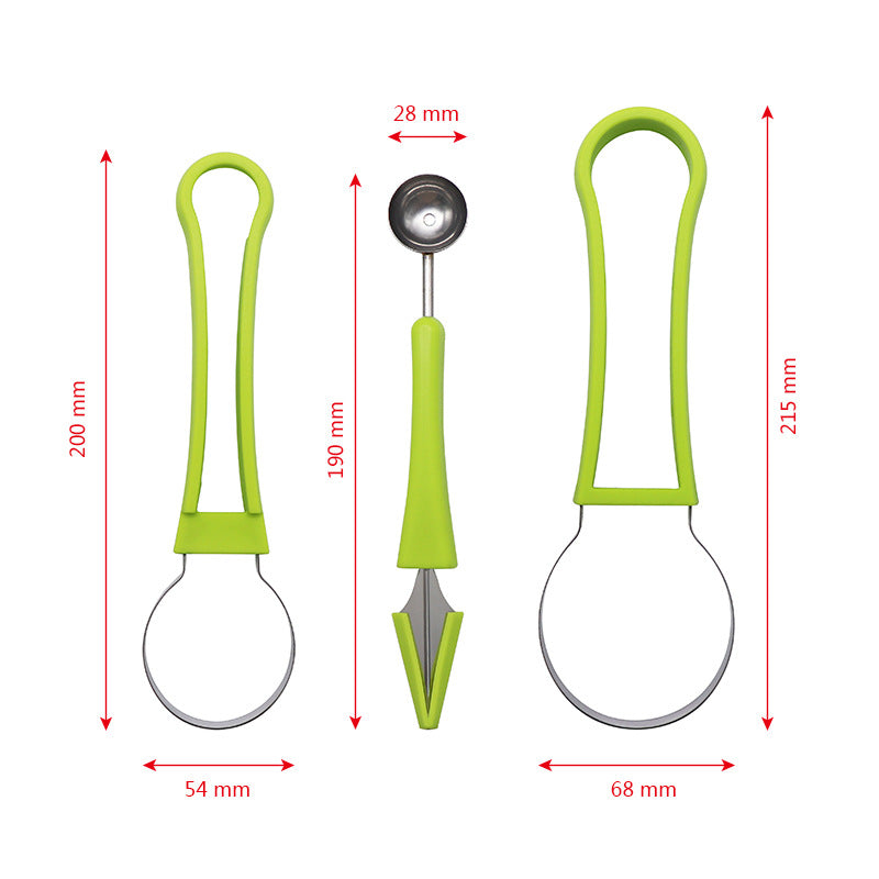 Three-in-one Stainless Steel Multi-purpose Fruit Ball Excavator Spoon Portable Digging Kitchen Tool Summer Party