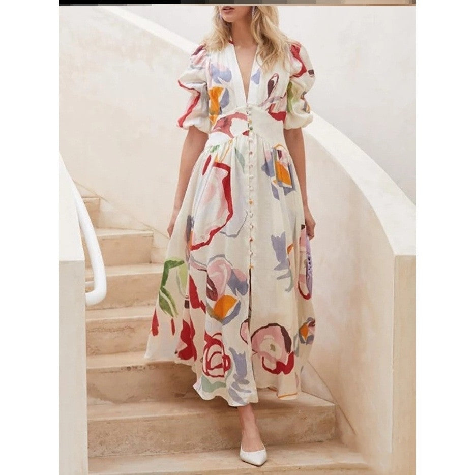 Bohemian Big Chiffon Print Dress Long Beach Dress