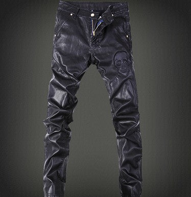 Autumn And Winter Black Men's Performance Leather Pants