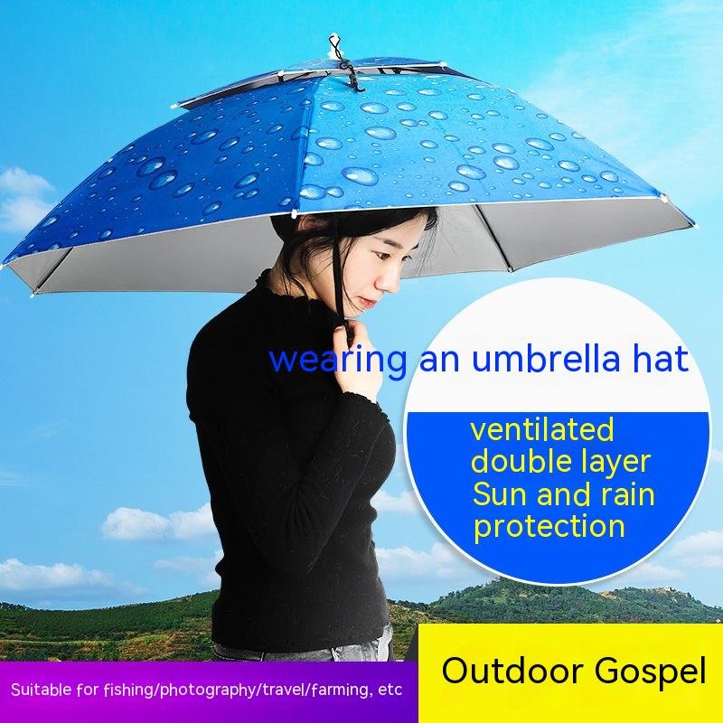 Headworn Double Layer Windproof And Rainproof Fishing Umbrella Hat