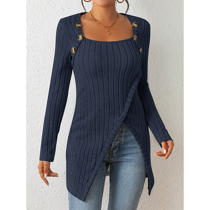 Woman Square-neck Off-shoulder Slit Sweater